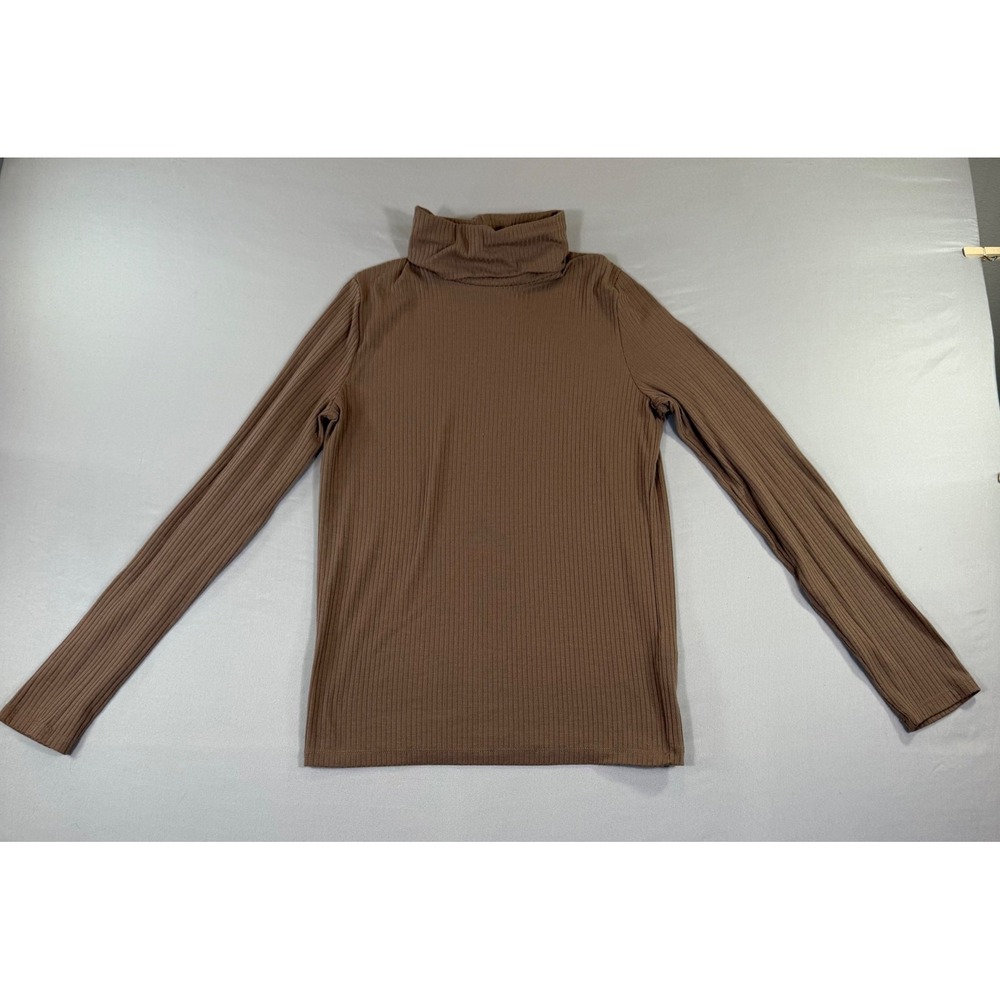 Madewell Brown Ribbed Turtleneck Top Womens Medium Neutral Minimalist Fall Tan